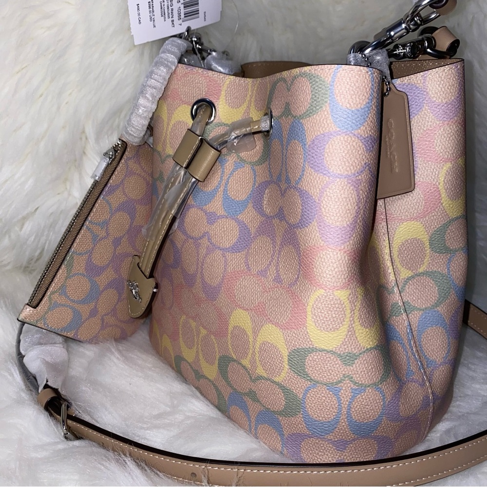 Coach Rowan Bucket Bag In Rainbow Signature Canvas New - Picture 10 of 13